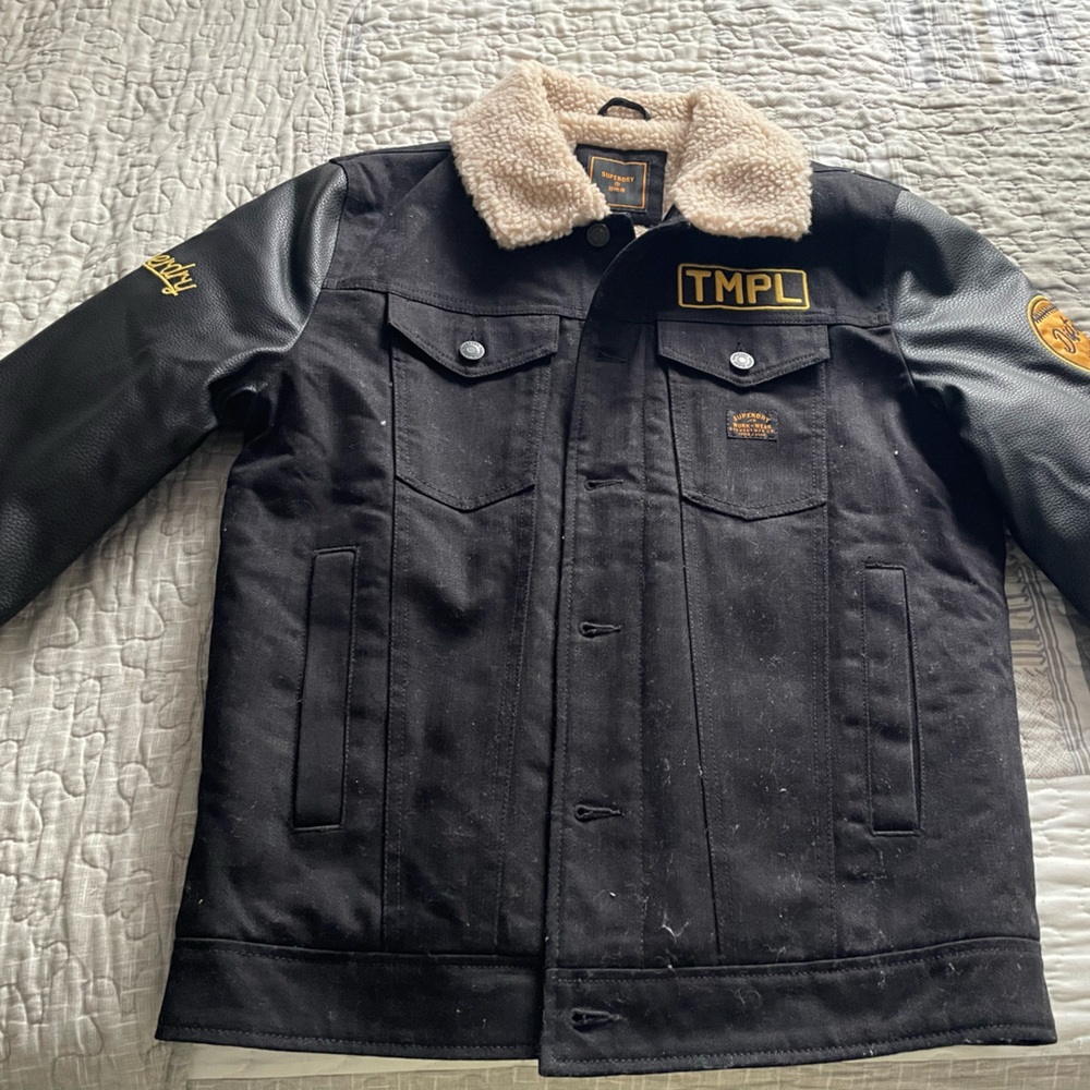 Black Men's Jacket with Faux Fur Collar